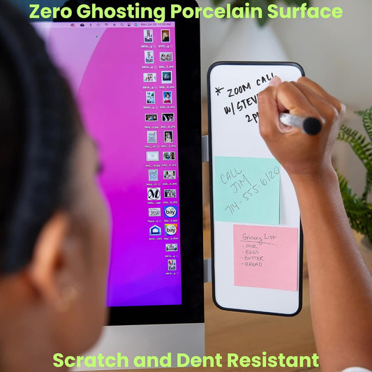 Multi-Use Laptop and Monitor Memo Board; 11.8" x 4.3" Magnetic Whiteboard, White Brackets, Marker, Mirror, and 4 Magnets Included; Document Holder; Small Dry Erase Board; Sticky Note Holder