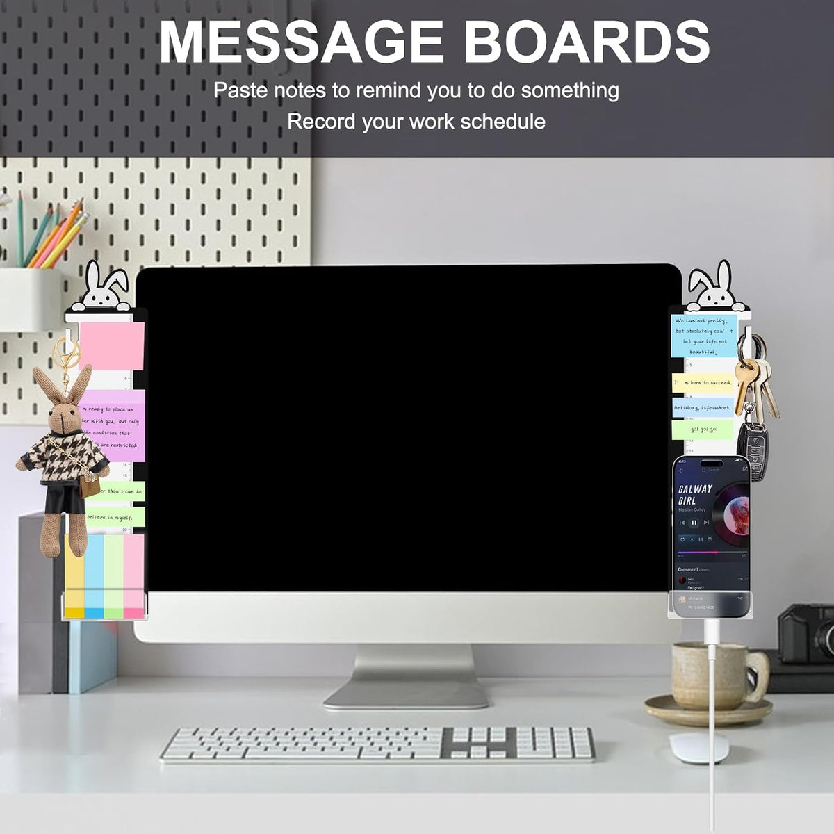 Office Desk Accessories 2pcs Multifunction Computer Monitor Memo Board - Office Supplies for Women Men Computer Sticky Note Holder Home Decor (Smooth Monitor Memo Board)