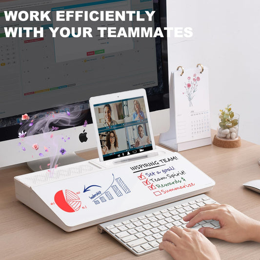 TSJ OFFICE Desktop Whiteboard Dry-Erase-Board - Computer Keyboard Stand White Board Surface Pad with Drawer, Desk Organizers with Accessories for Office, Home, School Supplies - Black