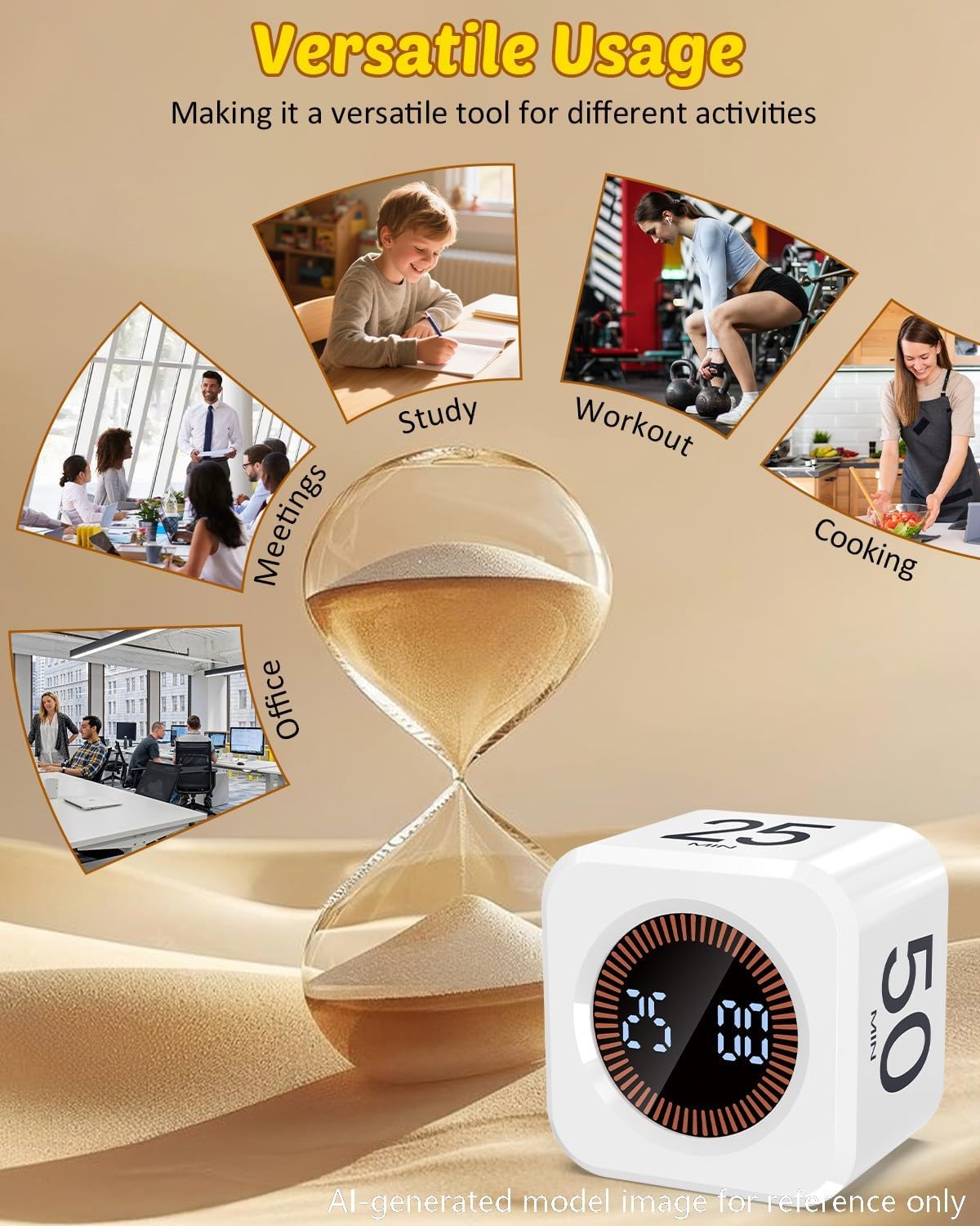 Digital Pomodoro Timer Cube 5/10/25/50min, Visual Productivity Flip Timer for Kids Classroom Desk, Custom Countdown, Silent and Sound Mode for ADHD Study Work Game Kitchen (Purple)
