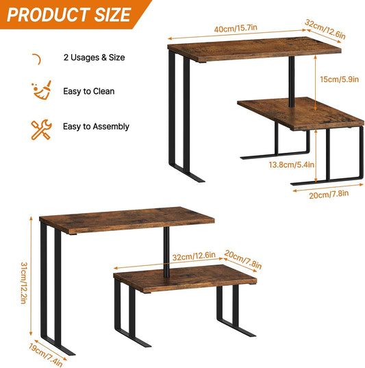 Shinoske Desk Shelf Organizer,15.7" Adjustable Corner Shelf Organizer,2-Tier Small Desktop Bookshelf,Spice Rack,Home Office Wood Display Shelf,Rustic Brown