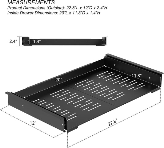 Under Desk Laptop Drawer, 22.8'' Wide Pull-Out Tray – Metal Perforated Bottom for Heat Dissipation, Sliding Track, Under-Desktop Storage for Laptop & Accessories