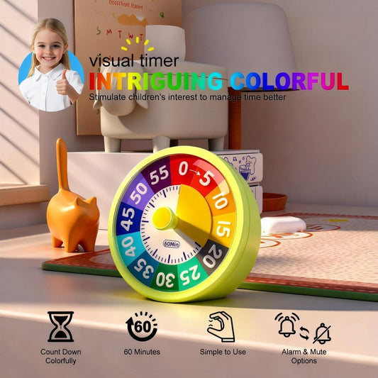 G.CATACC 60 Minute Visual Timer for Classroom Kids Teachers, 4-Inch Countdown Timer for Kitchen Cooking, Toddler, Training, Study, Work (Battery Not Included)