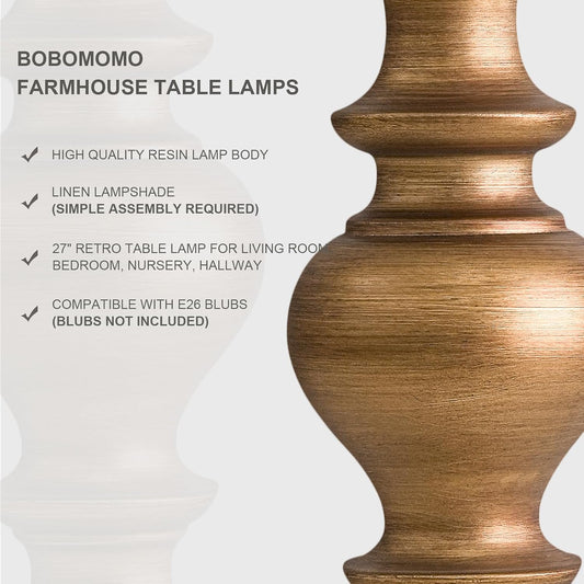 Tradition 20.5" Rustic Table Lamp Set of 2 for Living Room Farmhouse Bedside Desk Lamps Bedroom Nightstand Vintage Lamps Linen Washed(Suitable for Decorating Small Areas)