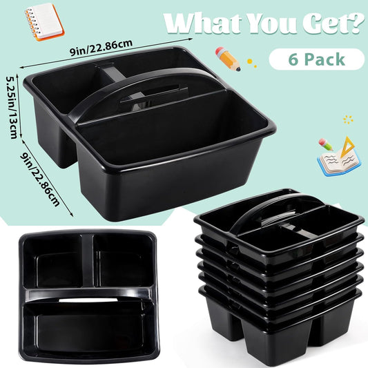 6 Pack Classroom Caddy with Handle Plastic Storage Caddy Organizer with 3 Compartments Desk Caddies Holder Portable Storage Bin for Pencil, Crayon, Marker, Home, Office, School Supply(Morandi Colors)