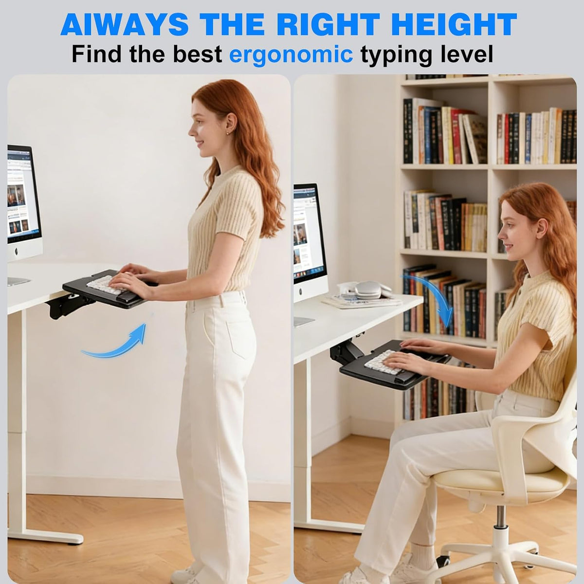 Keyboard Tray Under Desk,Adjustable for Height and Tilt, Adjustable Computer Keyboard & Mouse Platform Tray,25"W x 9.8"D Surface, Ideal for Home and Office Use