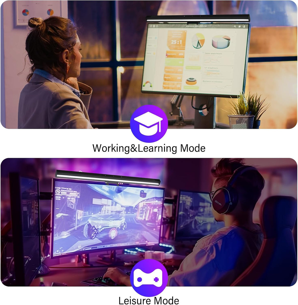 LED Monitor Light RGB Monitor Light Bar Backlight Adjustable Brightness and Color Temperature for Desk Office Home Game