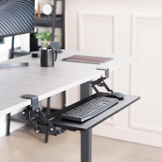 VIVO Large Clamp-on 27 (33 Including Clamps) x 11 inch Computer Keyboard and Mouse Tray with 12 Setting Swinging Height Adjustment, Platform Drawer for Typing, Black, MOUNT-KB08V