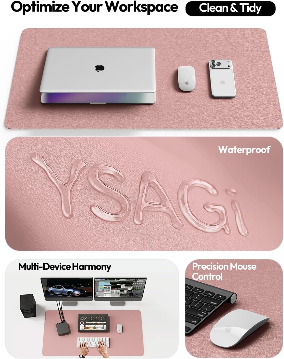 YSAGi Leather Desk Pad Protector, Office Desk Mat, Large Mouse Pad, Non-Slip PU Leather Desk Blotter, Waterproof Laptop Desk Writing Pad for Office and Home (23.6" x 13.8", Eggshell) - Colors A