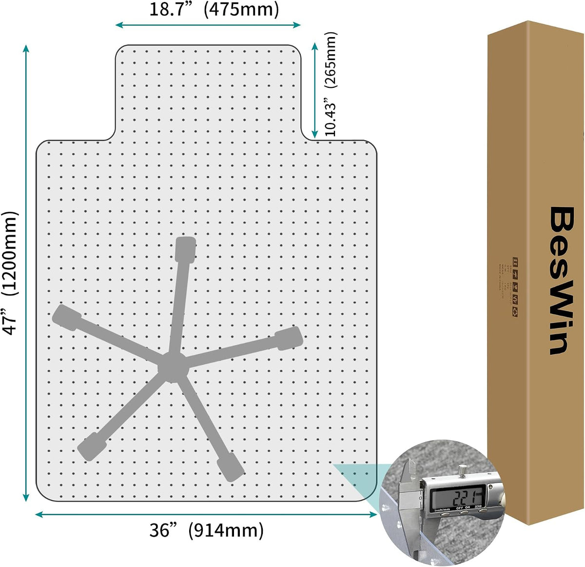 Office Chair Mat for Carpet, 30" x 48", Clear