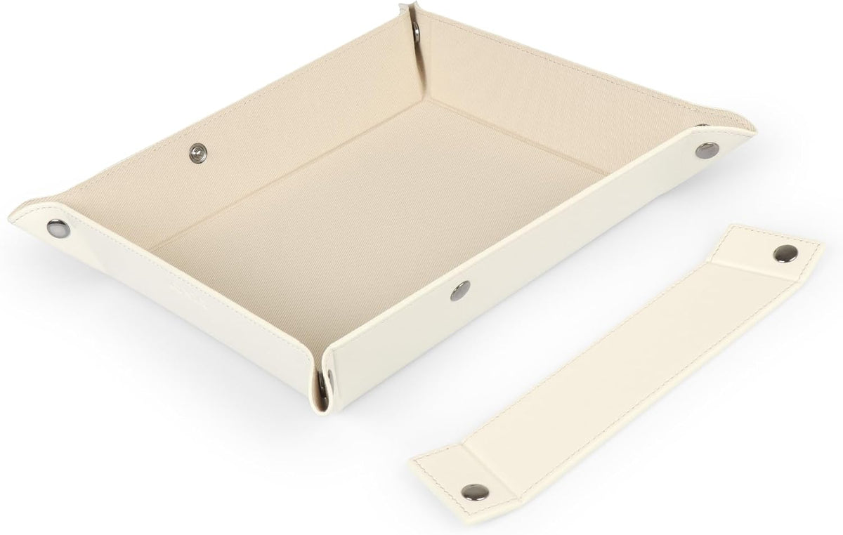 PU Vegan Leather Valet Tray for Men — Catchall EDC for Keys, Wallet, Watch, AirPods — Nightstand & Entryway Tray, Snap Corners Fold Flat for Travel, 9.45 x 7.87 in, Light Brown