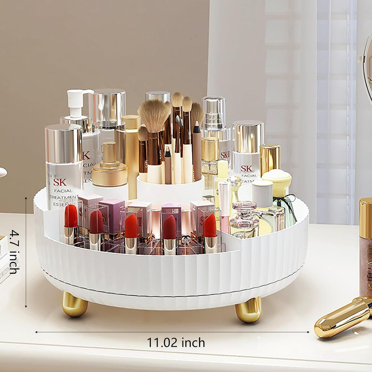 360 Rotating Makeup Perfume Organizer Skincare Tray, Small Ivory White