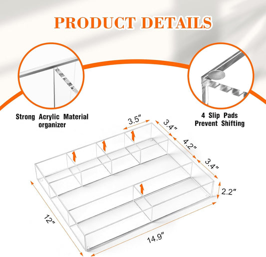 Clear Acrylic Deep Drawer Organizer Tray, 7 Compartments