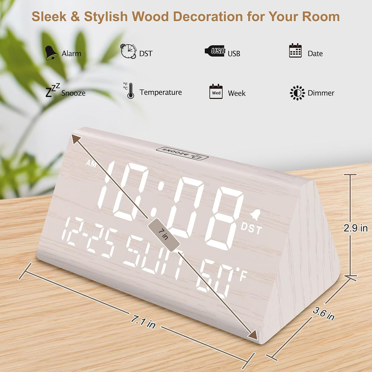 Digital Alarm Clock for Bedrooms - Wooden Desk Clock with Date
