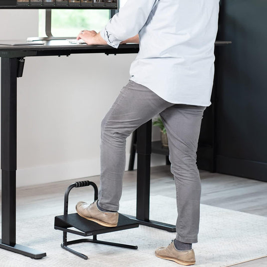 Ergonomic Height Adjustable Foot Rest Relief Platform, Elevated Stool for Comfortable Sit to Stand Workstation, Non-Slip Surface, Portable, Home Office Classroom Use, Black, STAND-FT01