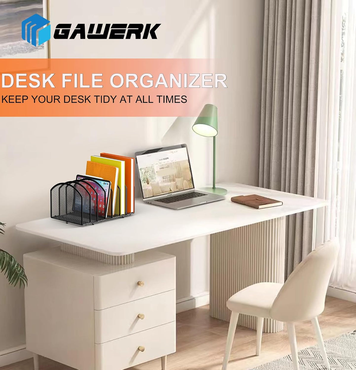 7-Section Desk File Organizer, Mesh Desktop File Sorter for Office
