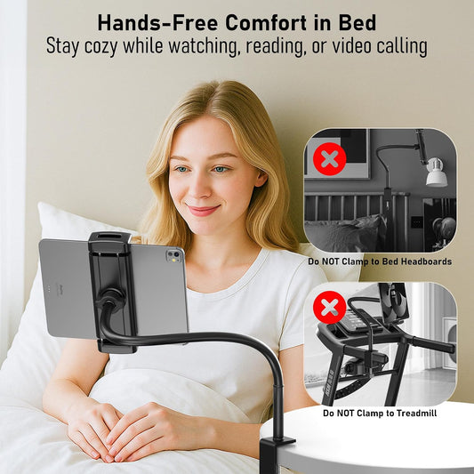 Tablet Stand for Desk, Gooseneck iPad Holder Clamp Mount, 360° Adjustable