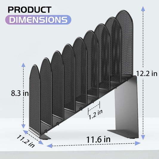Inclined Desk File Organizer Folder Holder with 8-Section, Black