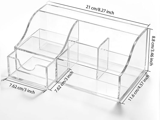 Acrylic Desk Organizer with Drawer, Pen & Pencil Holder, Multifunctional Desktop Caddy for Office Supply and Organization (Clear)