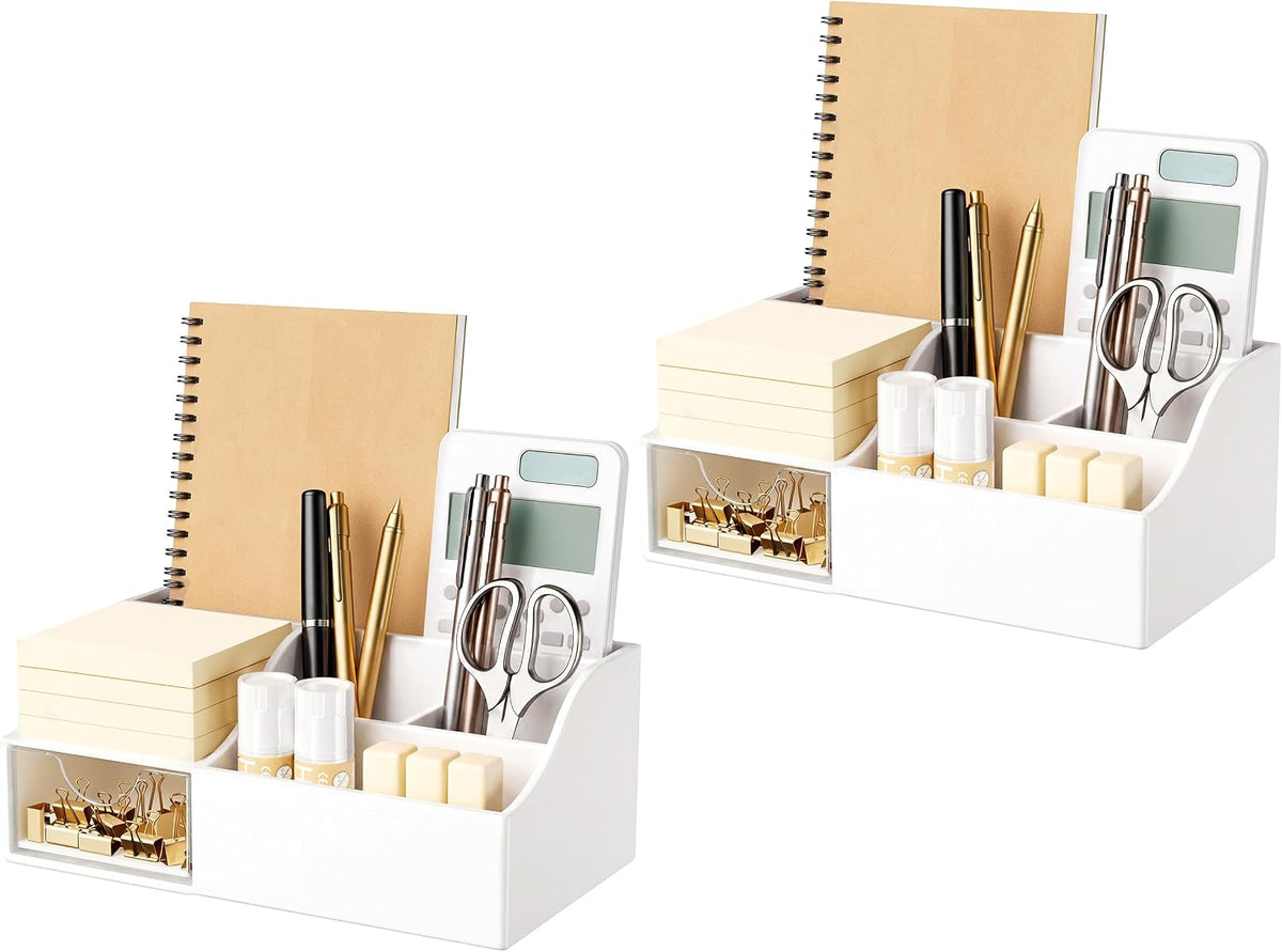 Acrylic Desk Organizer with Drawer, Pen & Pencil Holder, Multifunctional Desktop Caddy for Office Supply and Organization (Clear)