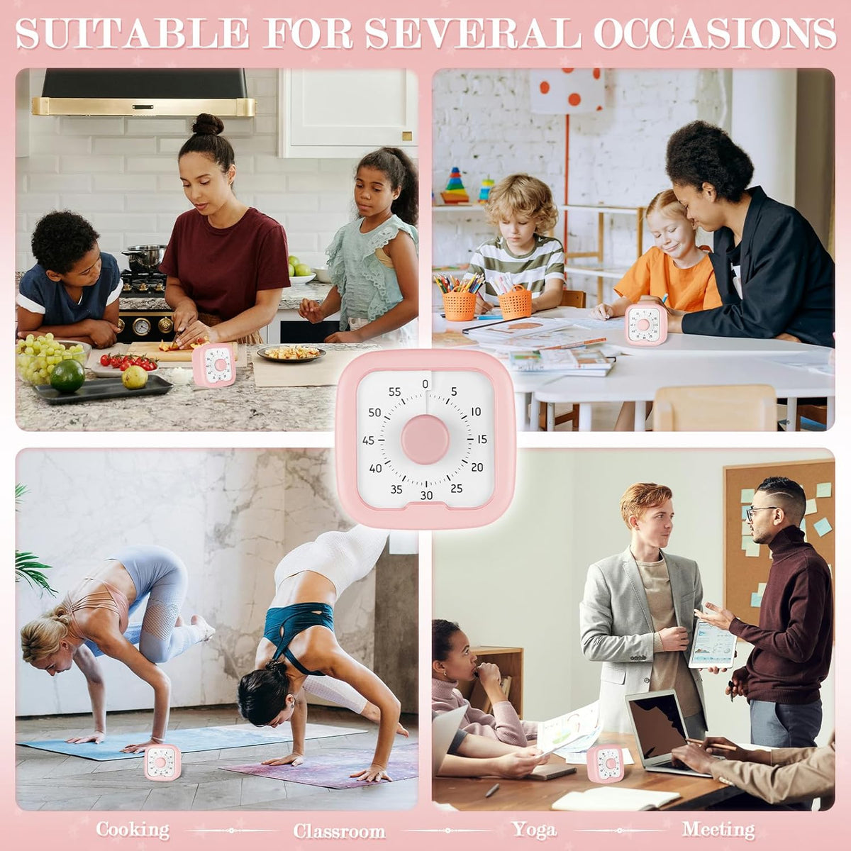 60 Minute Visual Timer,Time Timer Home,Silent Pomodoro Timer and Adults,Countdown Clock Management Tool for Classroom Home Office (Pink)