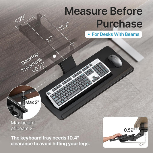 PEGZONE Keyboard Tray Under Desk Slide Out, 25 x 11 inch, Black | with Storage Drawer, Height Adjustable Swivel Tilt, Ergonomic Under Desk Mount Keyboard & Mouse Holder for Gaming Home Office