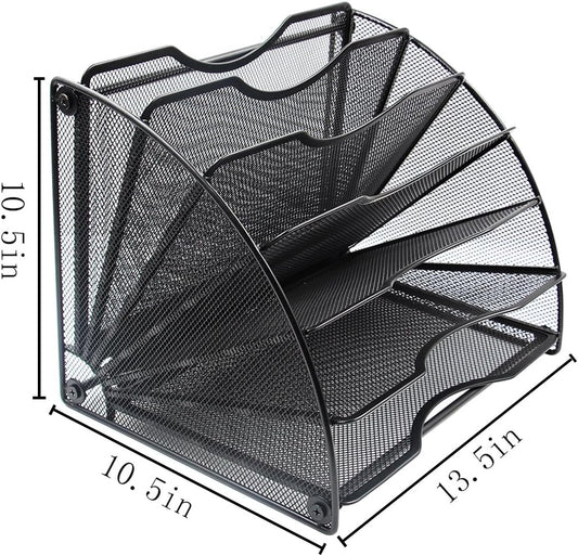 EasyPAG Desk File Organizer, 6-Section Vertical File Folder Holder Stand, Fan-Shaped Metal Rack File Sorter for Office Classroom Desktop Organization, Black