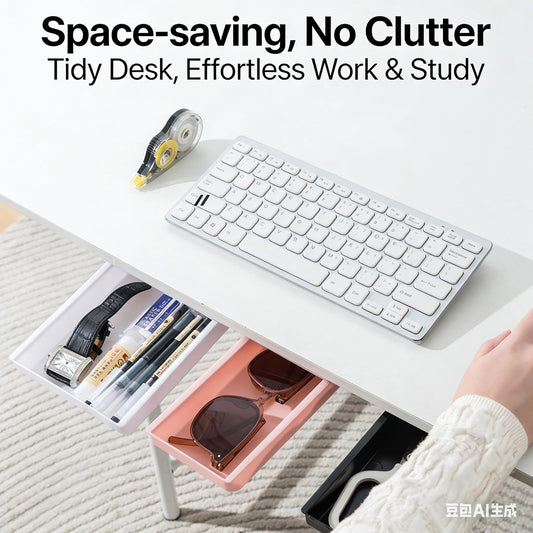 Under Desk Drawer Organizer – Self-Adhesive Hidden Storage Tray for Office & Home, Large Capacity, No Drilling, Black