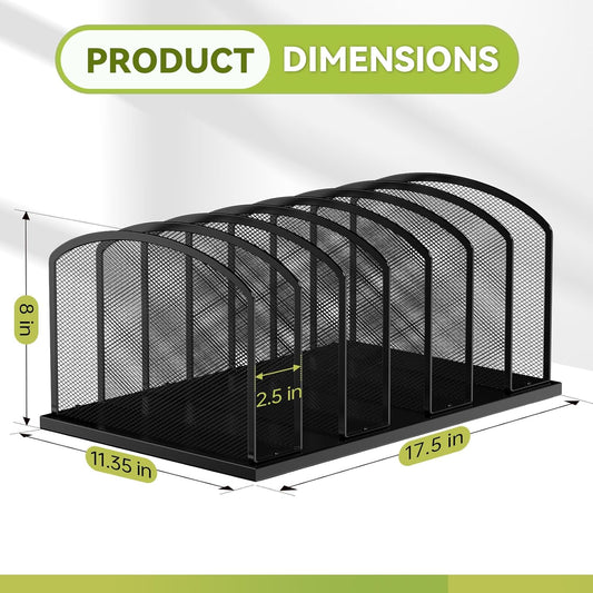 MINDEPOT Desk File Organizer 7 Sections Upright Mesh File Sorter Organizer for Desk, Office Organization File Holder for Home, Office & Classroom (Black)