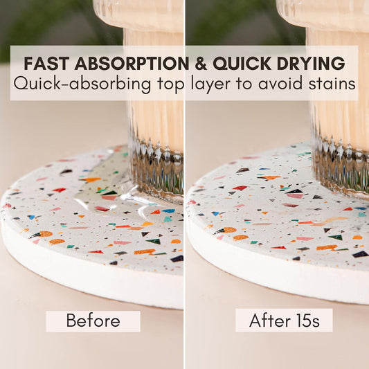 Terrazzo Coasters Set of 6, Colorful Boho Absorbent Ceramic Coasters