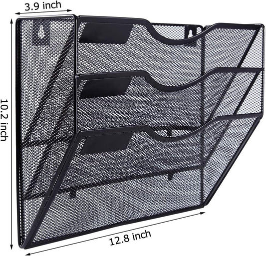 EASEPRES 5 Pocket Mesh Hanging Wall File Organizer, Wall Mounted Mail Paper Document Folder Holder, Clipboard Storage Organization Magazine Rack with Nametag Label for Office Home School, Black