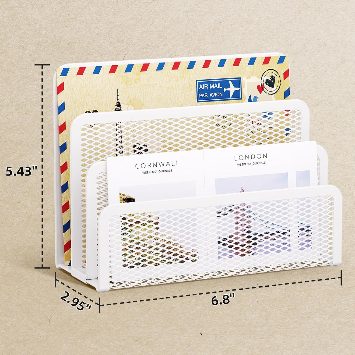 Marbrasse Mail Organizer for Desk, 3-Slot Mesh Metal Mail Holder countertop, Letter Holder, Office Desktop Envelope and Document Storage Rack (2P)