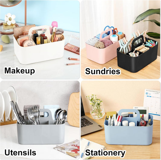 Multiuse Caddy Organizer with Handle, Portable Divided Plastic Tote Bin - Art Craft, Stationary Pen Marker Crayons, Makeup Hair Supplies Storage - Bathroom, Classroom, Dorm, Office, Desk Holder - Cyan