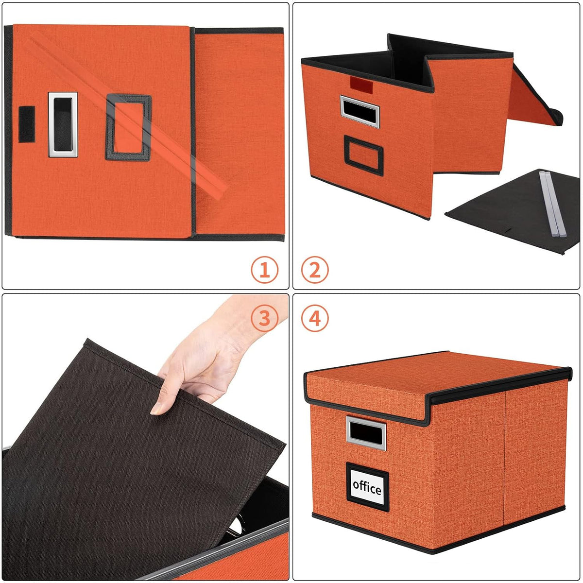 Upgraded Portable File Organizer Box with Lid, Collapsible Linen Hanging Filing Storage Boxes with Plastic Slides, Decorative Home/Office Filing System Box for File and Folders Storage (Gray)