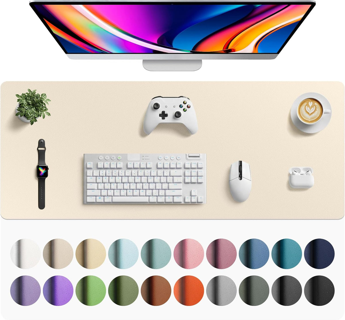 Aothia Leather Office Desk Pad Protector, Non-Slip PU Leather Desk Blotter, Waterproof Laptop Writing Mouse Pad for Office and Home, Black, 31.5" x 15.7" - Colors B