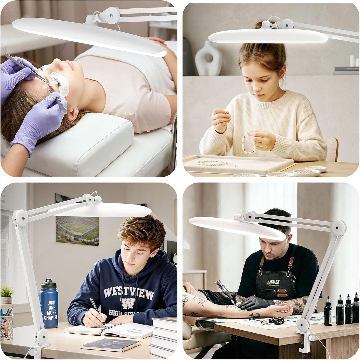 24W LED Desk Lamp with Clamp, Nail Light for Desk, 1600LM 3CCT (3000K-4500K-6500K)| Modes Stepless Dimming| Touch Control| Swivel Metal Arm| Task Light for Study, Office, Workbench, Sewing