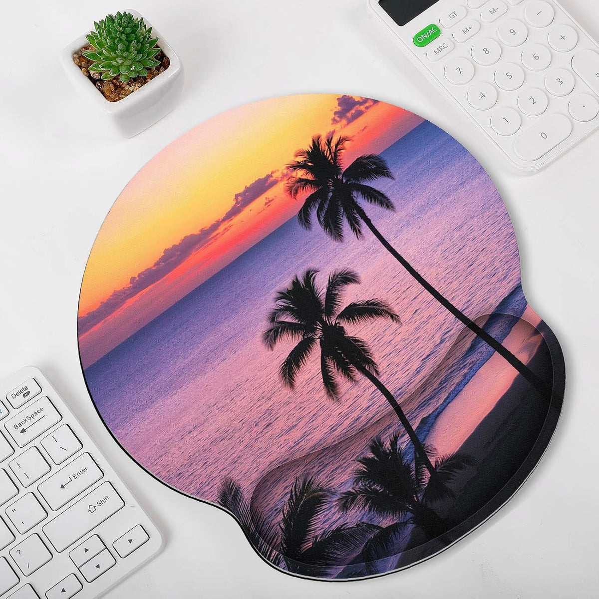 KONVINIT Ergonomic Mouse Pad with Wrist Rest, Small Mousepad with Non-Slip Rubber Base and Smooth Surface, Beach Mouse Pads for Desk, Office Desk Accessories