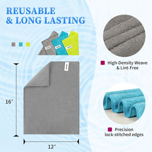 Shop Towels, Pack of 200, Grey Microfiber Cleaning Cloth Bulk, Microfiber Towels for Cars, All-Purpose Absorbent Cleaning Rags, Dust Cloth for Automotive, Mechanic, Garage, 11.5 x 11.5 inch
