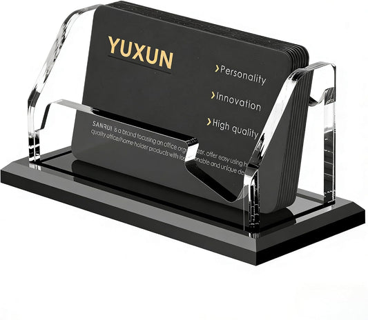 YUXUN Black Business Card Holder for Desk-1 Slot, Acrylic Business Card Holder for Women Men,50+ Business Cards Display Stand for Exhibition, Home, Office