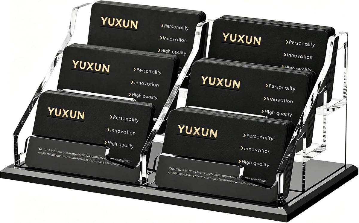 YUXUN Black Business Card Holder for Desk-1 Slot, Acrylic Business Card Holder for Women Men,50+ Business Cards Display Stand for Exhibition, Home, Office