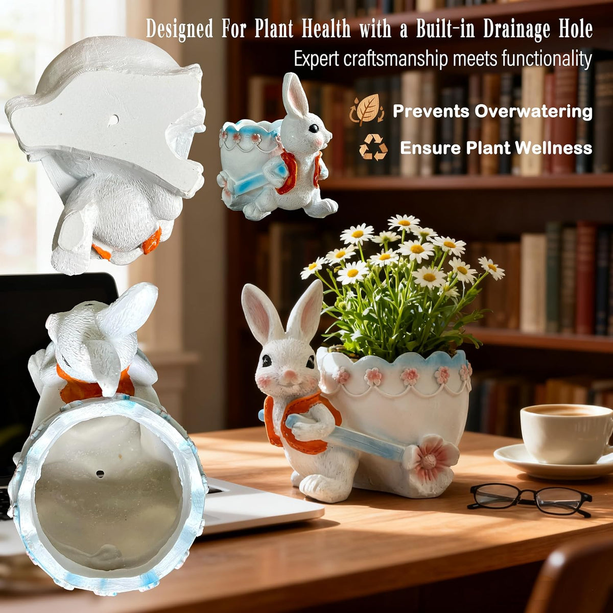 3.3” Mini Panda Ceramic Planter, Adorable Mini Indoor Plant Pot with Drainage Hole, Cute Animal Flower Pot for Succulents, Herbs, Small Desk Plant, Home Office Desk Decor