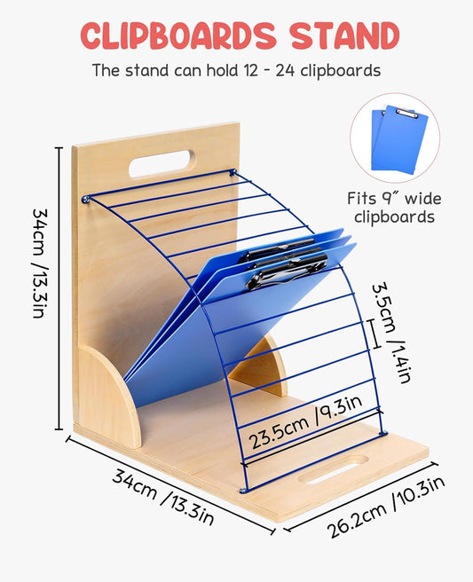 Clipboard Holder, Wood and Metal Clipboard Holder Stand, Small White Board Storage Rack Organizer for Classroom, Office, Assembly Required (1)