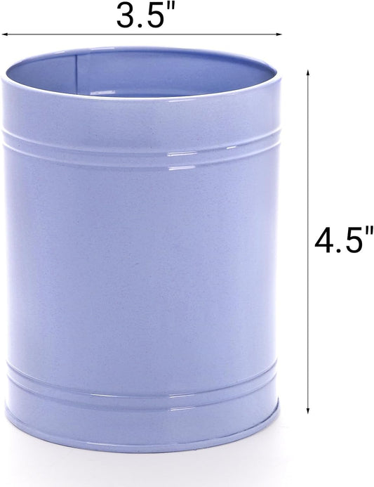 9 Pack Metal Pen Holders for Desk, Colorful Bulk Round Pencil Cup Caddy, Desktop Stationery Organizer and Accessories for Office Classroom, Makeup Brush Storage, 3.5 x 4.5 Inches