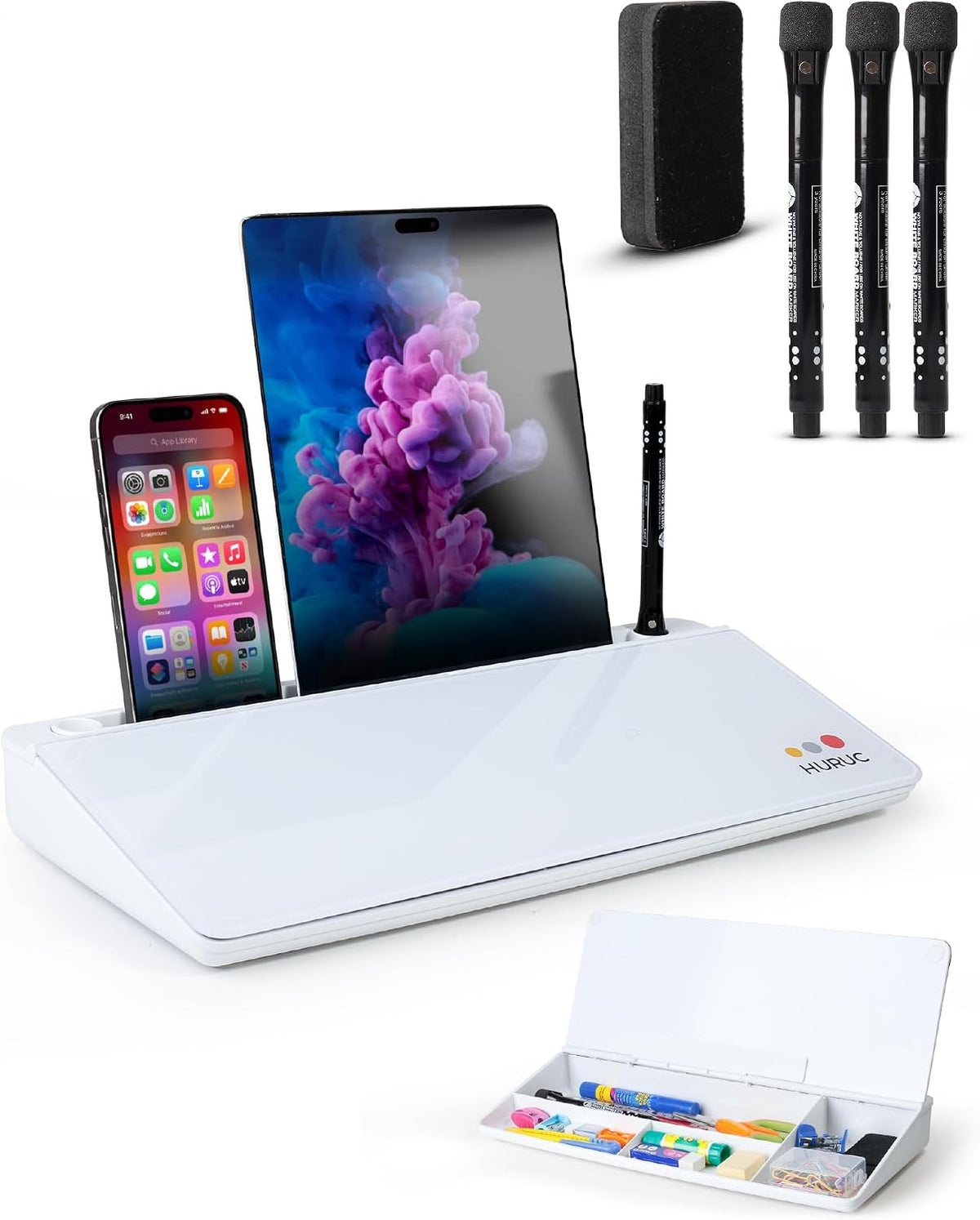 Desk Buddy Glass Desktop Whiteboard – Desk Board Buddy Hidden Storage