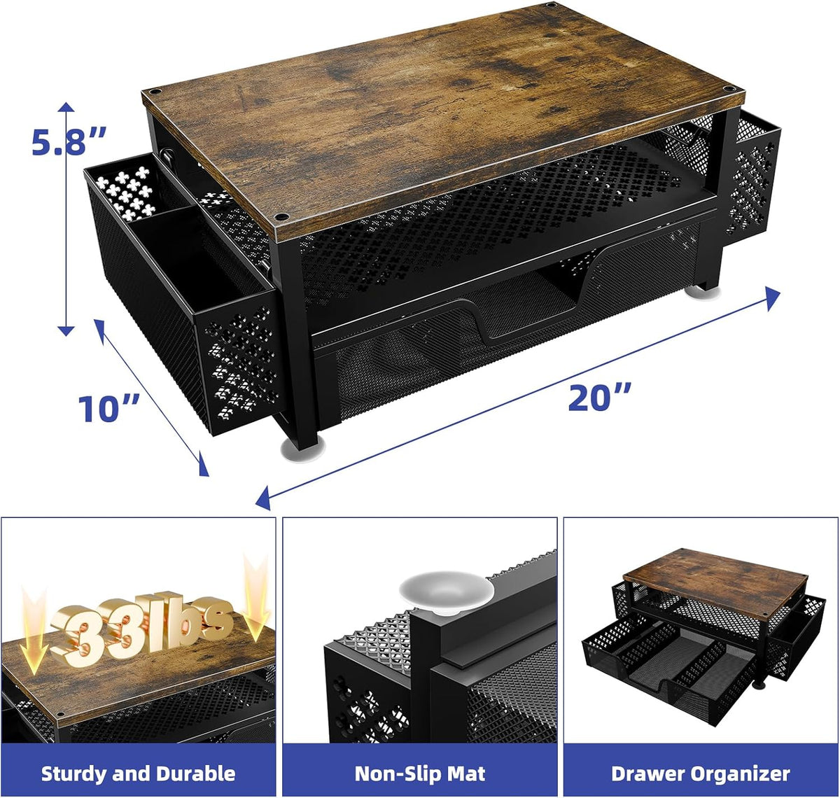 Monitor Stand with Drawer, 2-Tier Laptop Stand, Black
