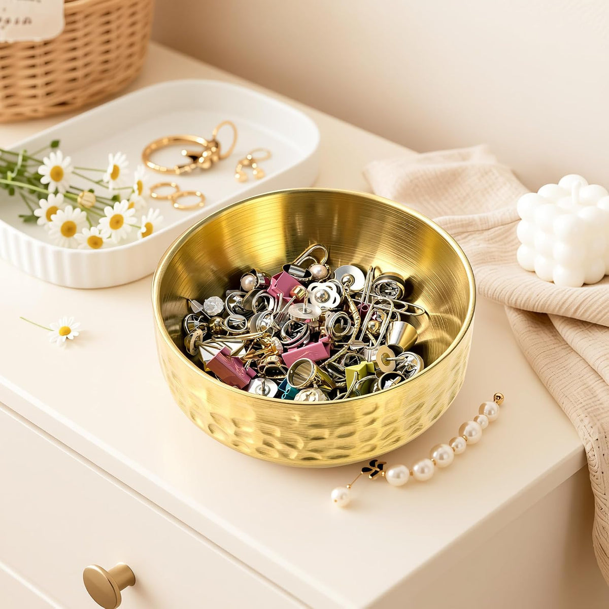 Paper Clip Holder, Paperclips Holders for Desk, Gold Bowl for Binder Bobby Pin, Paper Clip Dispenser(gold)