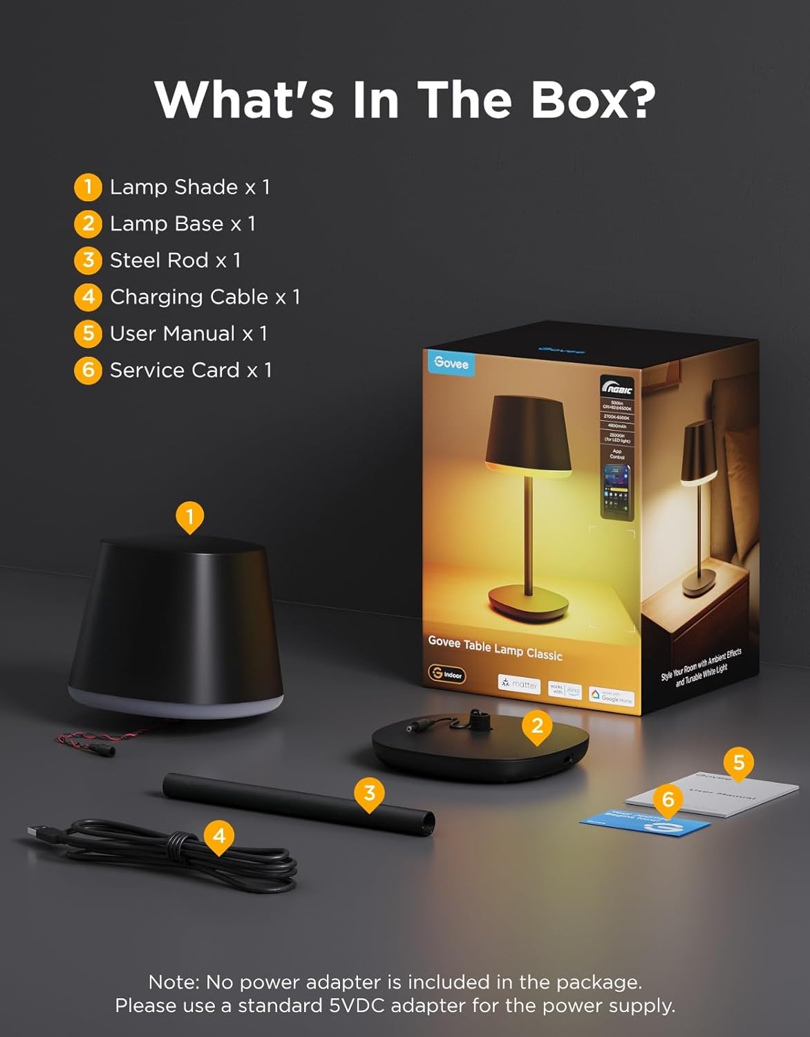 Smart Cordless Table Lamp Classic (No Adapter), RGBIC Desk Lamp
