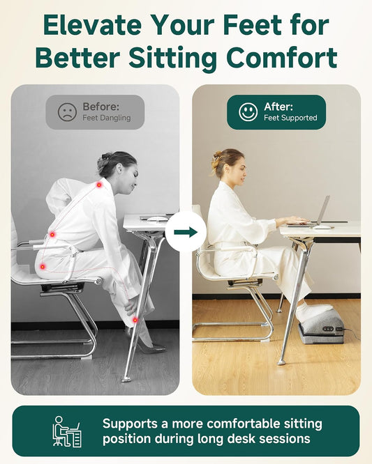 Heated Foot Rest Under Desk, Adjustable Height Foot Stool