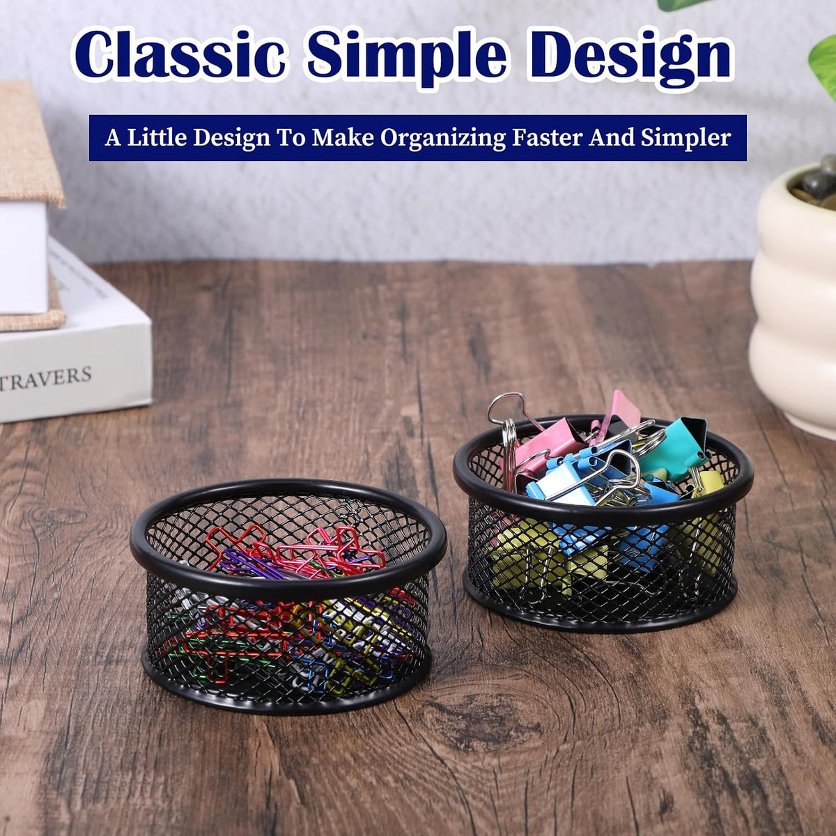 12 Pack Paper Clip Holder, Paperclip Holders for Desk, Mesh Paper Clip Holder for Desk Binder Wire Mesh Bowls for Holding Small Parts Office Accessories(Black)