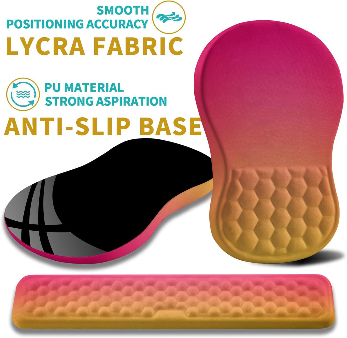 2 in 1 Ergonomic Mouse Pad Wrist Support & Wrist Rest for Computer Keyboard Set, with Relieve Carpal Tunnel Pain Massage Bulge and Full Memory Gel Design (2In1 Set, Black)